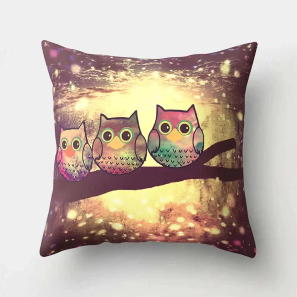 Decorative Sofa Bed Cushion Cover Owl Pattern Polyester Throw Pillow Pillowcase