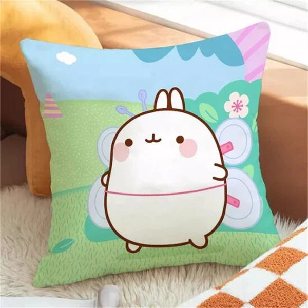 Molang for Short Plush Cushion Cover Sofa Pillowcase Fall Decor Car Anime