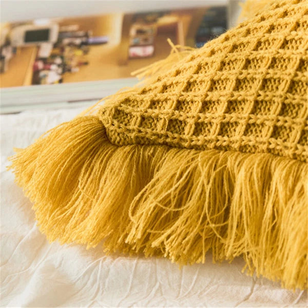 Pom Pom Cushion Cover Knitted Sofa Bed Throw Pillow Case Tassel Knit 45cm x 45cm