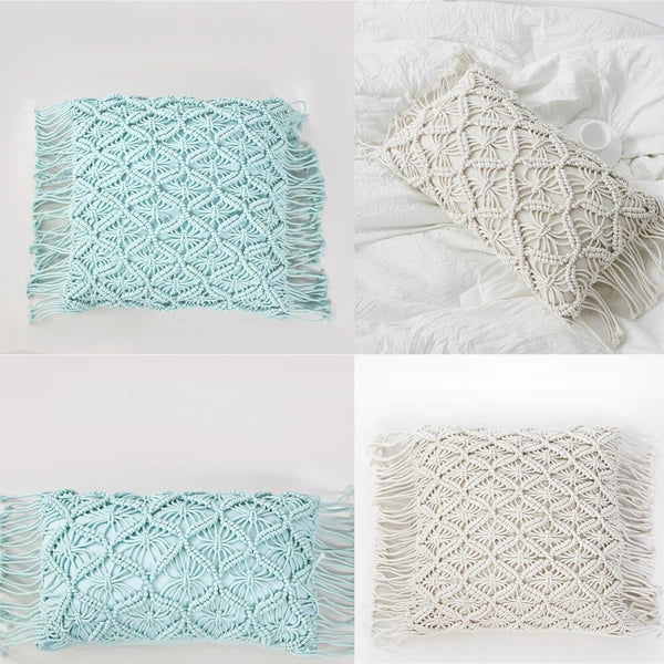 Handmade Woven Pillowcase Sofa Throw Cushion Cover Tassel Pillow Case Bedroom