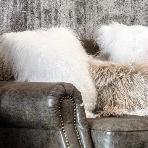 Mongolian Lamb Fur Cushion Cover, Sofa Pillow Cover Home Decoration No Stuffing