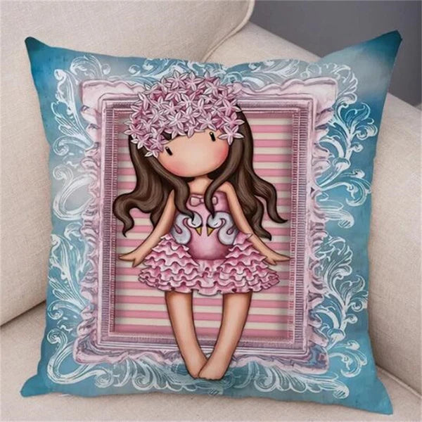 Cute Cartoon Little Girl Decor Lovely Cushion Cover for Sofa Home Pillow Case
