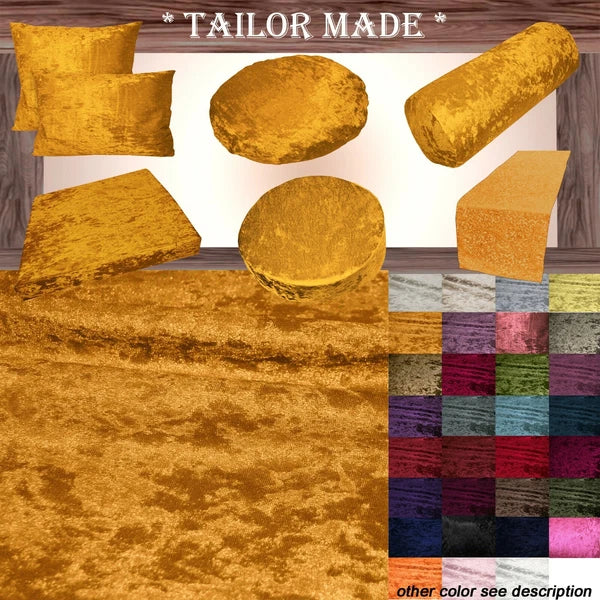 Mv05 O-Gold Crush Velvet Sofa Seat Patio Bench Box Cushion Bolster Cover/Runner