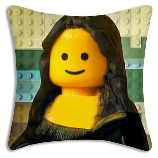 Mona Lisa Legos Pillow Covers Cartoon Sofa Decor Home Print Cute Cushion Cover