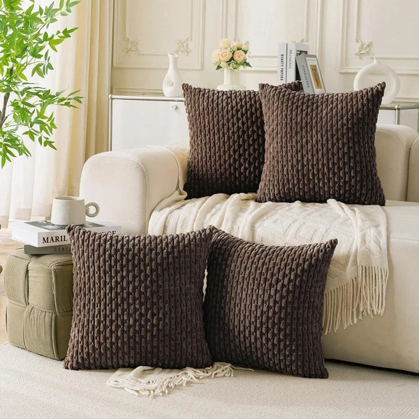 Cozoomy Set of 4 Neutral Decorative Throw Pillow Covers 18x18 Inch Corduroy Pill