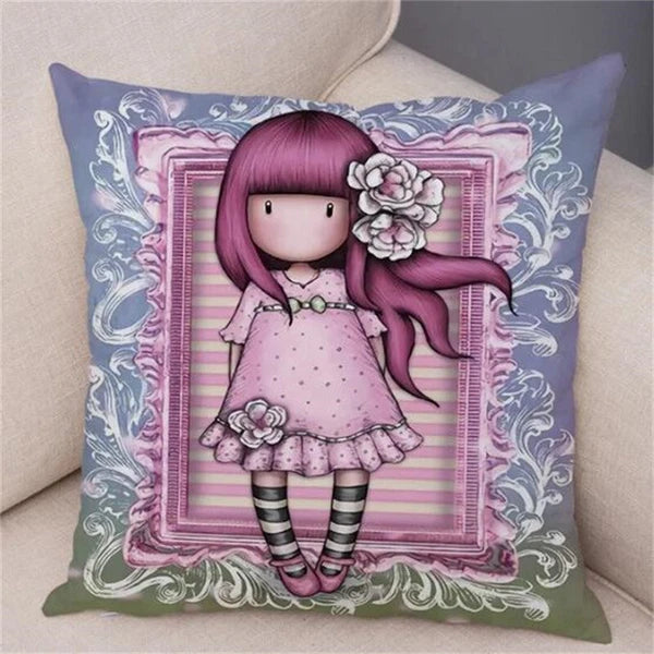 Cute Cartoon Little Girl Pillowcase Cushion Cover for Sofa Home Decor