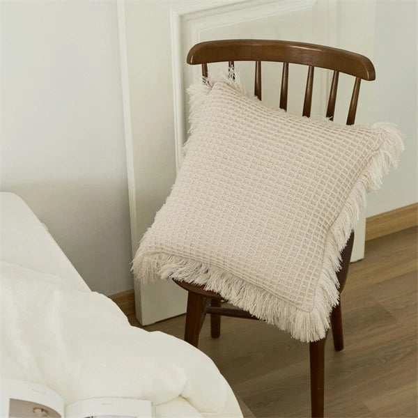 Pom Pom Cushion Cover Knitted Sofa Bed Throw Pillow Case Tassel Knit 45cm x 45cm