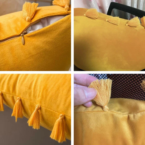 Tassel Velvet Sofa Pillow Cover Solid Plush Sofa Cushion Cover Fringe Pillowcase