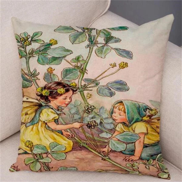 Vintage Cartoon Elves Cushion Cover Decor Pillow Case Short Plush for Sofa Home