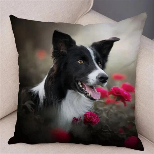 Cute Pet Animal Cushion Cover Collie for Sofa Car Decor Dog Print Pillow Case
