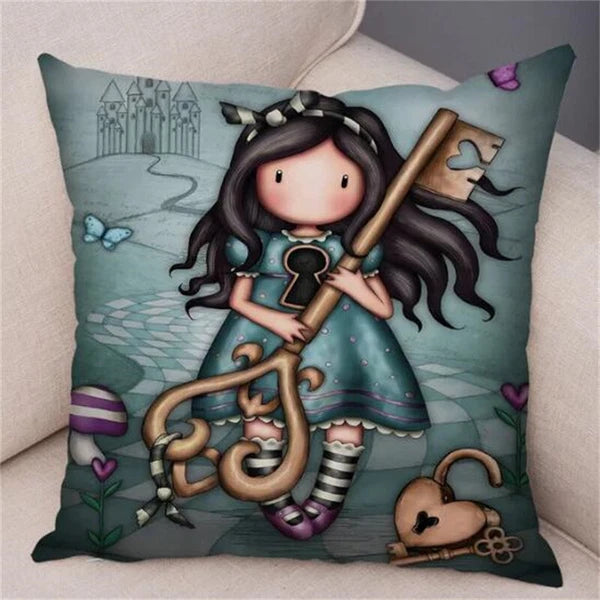 Cute Cartoon Little Girl Pillowcase Cushion Cover for Sofa Home Decor