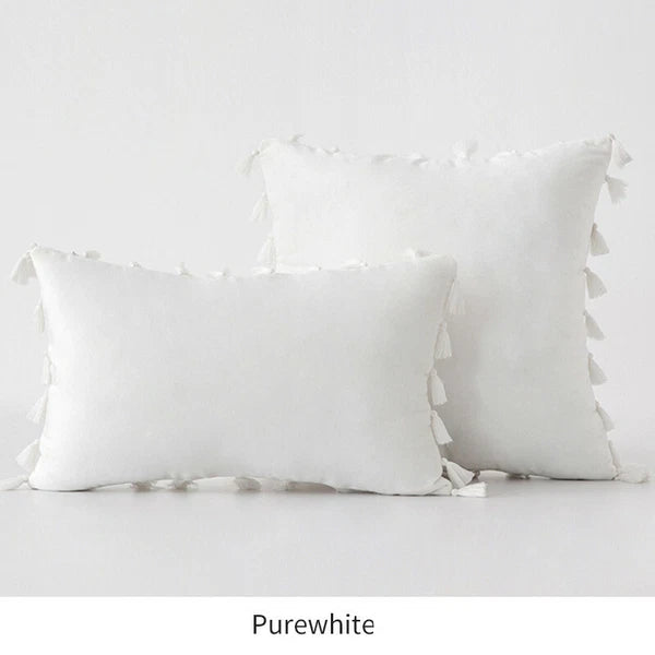 Tassel Velvet Sofa Pillow Cover Solid Plush Sofa Cushion Cover Fringe Pillowcase
