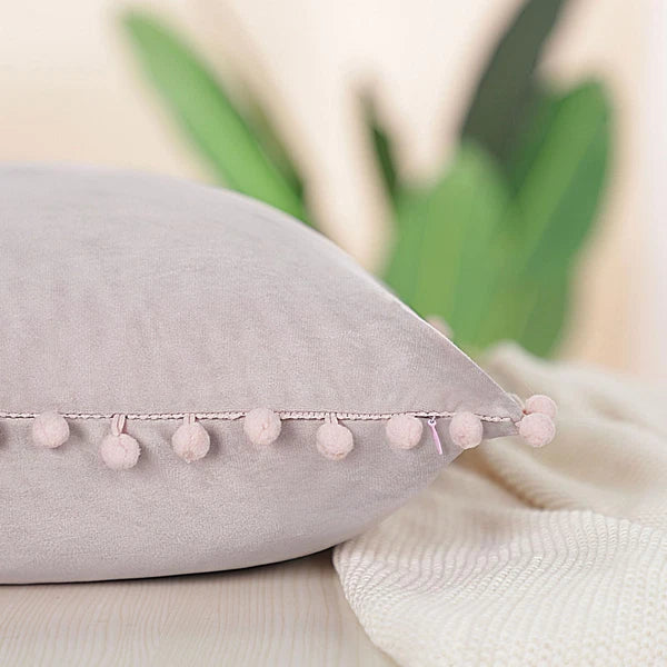 Velvet Pillow Cover with Pompoms for Sofa Bed 1PCS
