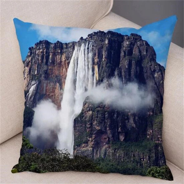 Waterfall Scenery Printed for Home Sofa Room Decor Pillowcase Cushion Cover