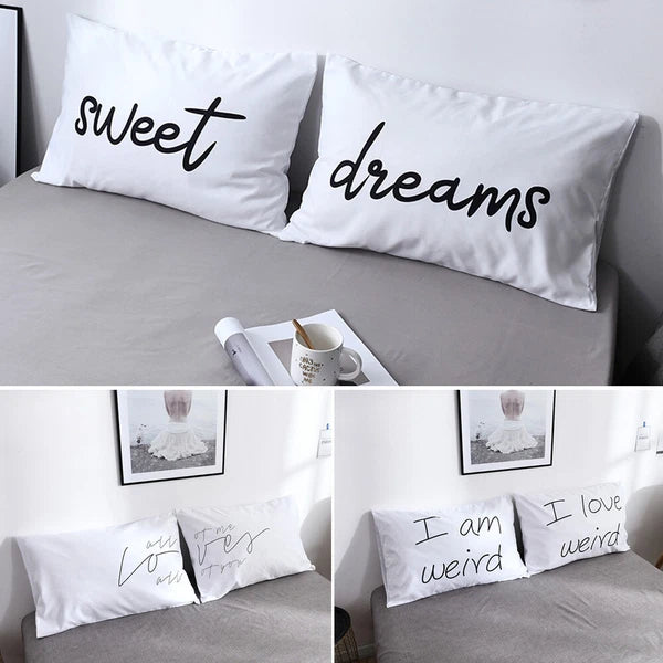White Cushion Cover Letter Printed Pilow Case 2Pcs Pillowcase Bedroom Throw Sofa