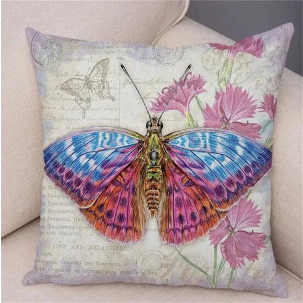 Vintage Butterfly Pillow Case Decor Old Poster Cushion Cover for Sofa Home Car