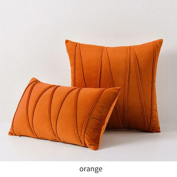 Velvet Plain Soft Cushion Cover Checks Throw Pillow Cases Sofa Home Decor