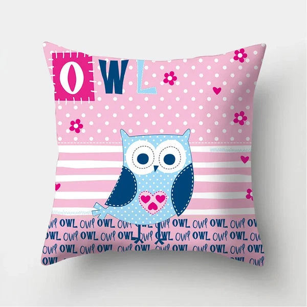 Decorative Sofa Bed Cushion Cover Owl Pattern Polyester Throw Pillow Pillowcase