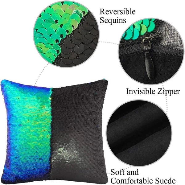 Pillow Cover Mermaid Glitter Sequins Cushion Case Home Sofa Decorative 16" x 16