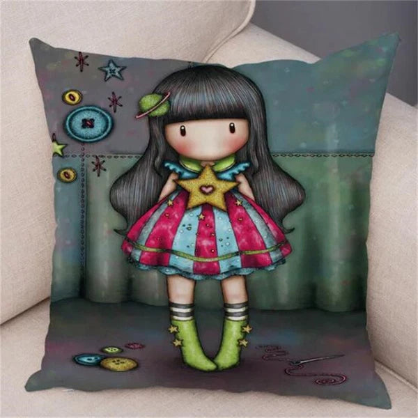 Cute Cartoon Little Girl Pillowcase Cushion Cover for Sofa Home Decor