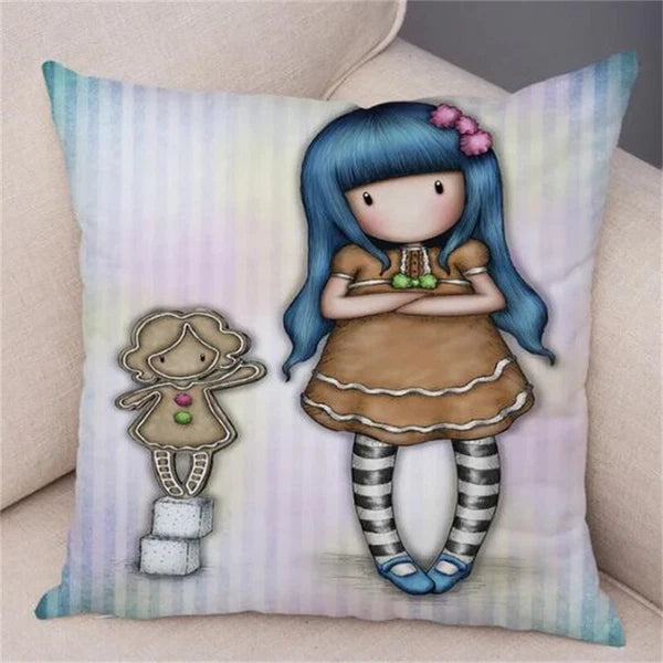 Cute Cartoon Little Girl Pillowcase Cushion Cover for Sofa Home Decor