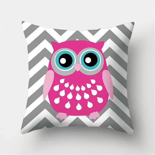 Decorative Sofa Bed Cushion Cover Owl Pattern Polyester Throw Pillow Pillowcase