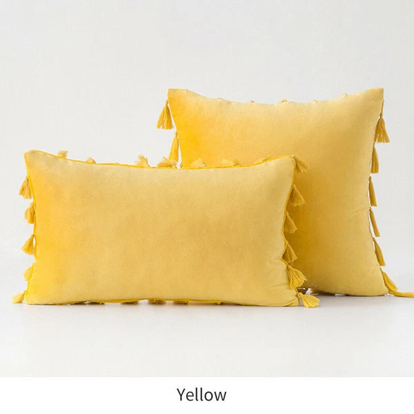 Tassel Velvet Sofa Pillow Cover Solid Plush Sofa Cushion Cover Fringe Pillowcase