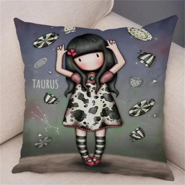 Cute Cartoon Little Girl Decor Lovely Cushion Cover for Sofa Home Pillow Case