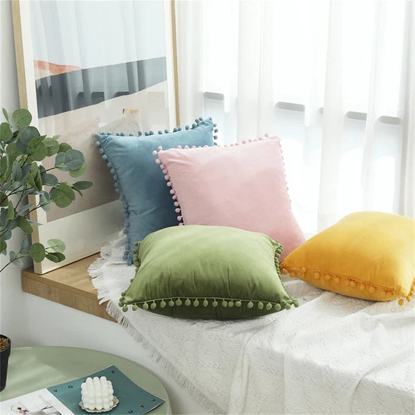 Pom Pom Velvet Cushion Covers Soft Throw Pillow Cases Sofa Car Bed Home Decor