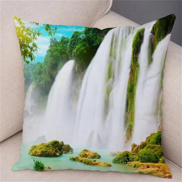 Waterfall Scenery Printed for Home Sofa Room Decor Pillowcase Cushion Cover