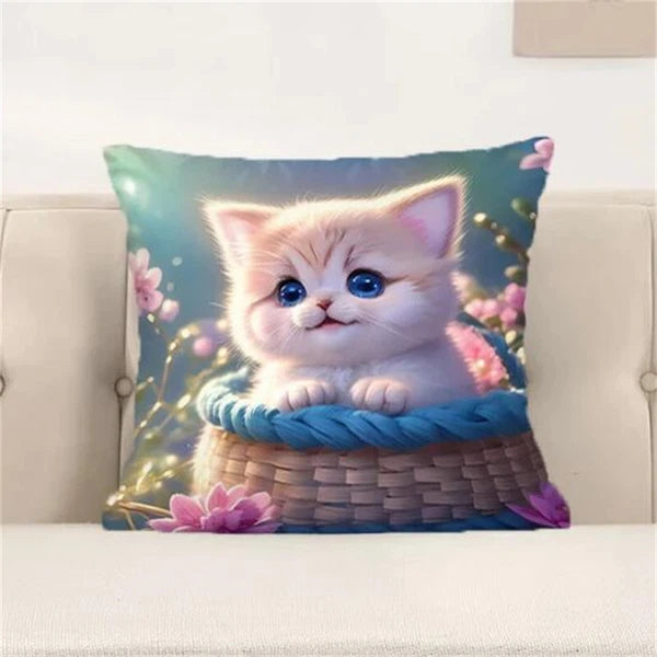 Decorative Sofa Cushions Printing Short Plush Cute Cat Pillowcases Room Decor
