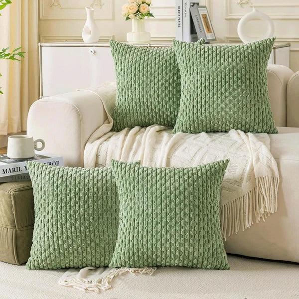 Cozoomy Set of 4 Neutral Decorative Throw Pillow Covers 18x18 Inch Corduroy Pill