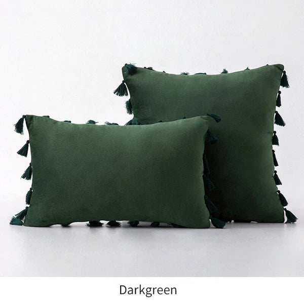 Tassel Velvet Sofa Pillow Cover Solid Plush Sofa Cushion Cover Fringe Pillowcase