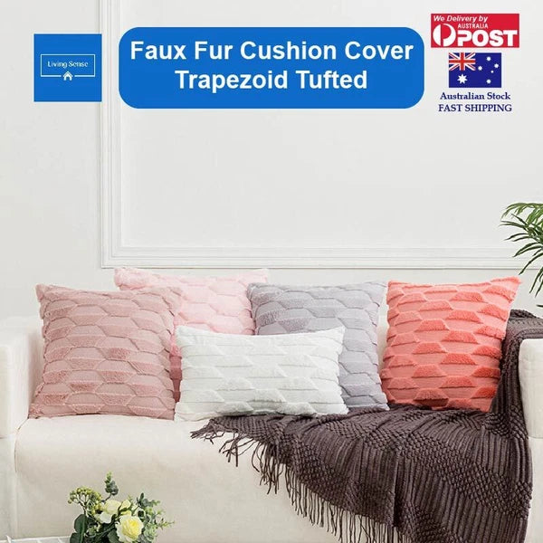 Cushion Cover Trapezoid Tufted Faux Fur Decorative Pillow Case for Sofa Bed 45cm