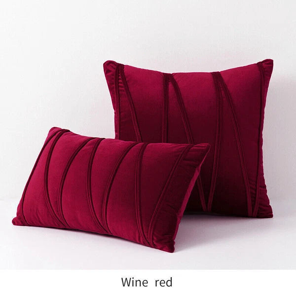 Velvet Plain Soft Cushion Cover Checks Throw Pillow Cases Sofa Home Decor