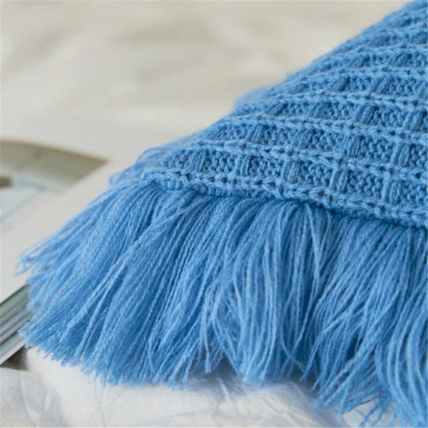 Pom Pom Cushion Cover Knitted Sofa Bed Throw Pillow Case Tassel Knit 45cm x 45cm