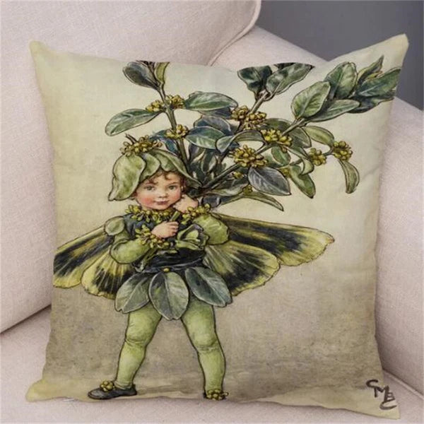 Vintage Cartoon Elves Cushion Cover Decor Pillow Case Short Plush for Sofa Home