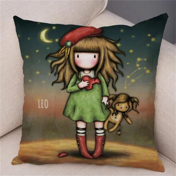 Cute Cartoon Little Girl Decor Lovely Cushion Cover for Sofa Home Pillow Case