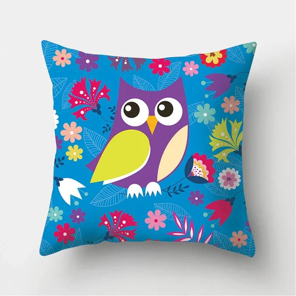 Decorative Sofa Bed Cushion Cover Owl Pattern Polyester Throw Pillow Pillowcase