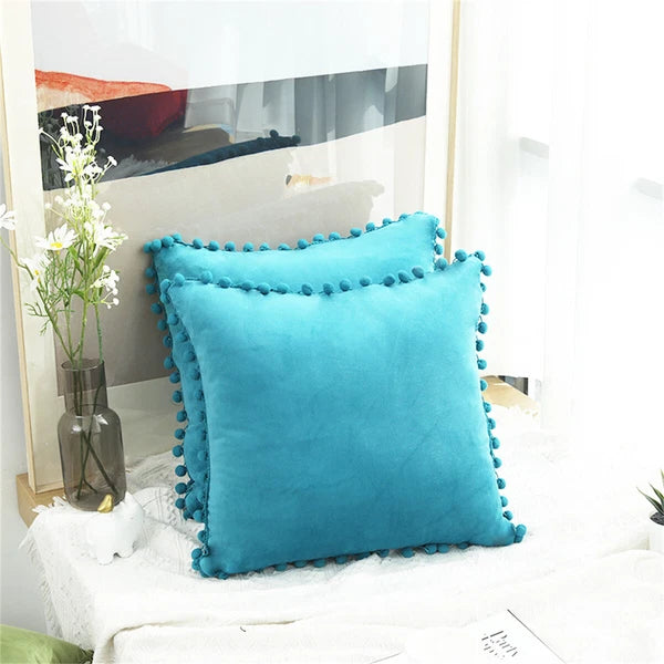 Pom Pom Velvet Cushion Covers Soft Throw Pillow Cases Sofa Car Bed Home Decor