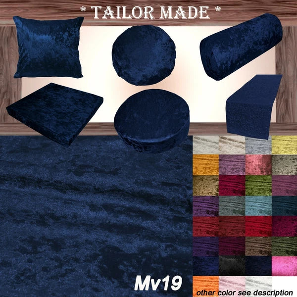 Mv19 Dark-Blue Crushed Velvet Sofa Seat Patio Bench Cushion Bolster Cover/Runner