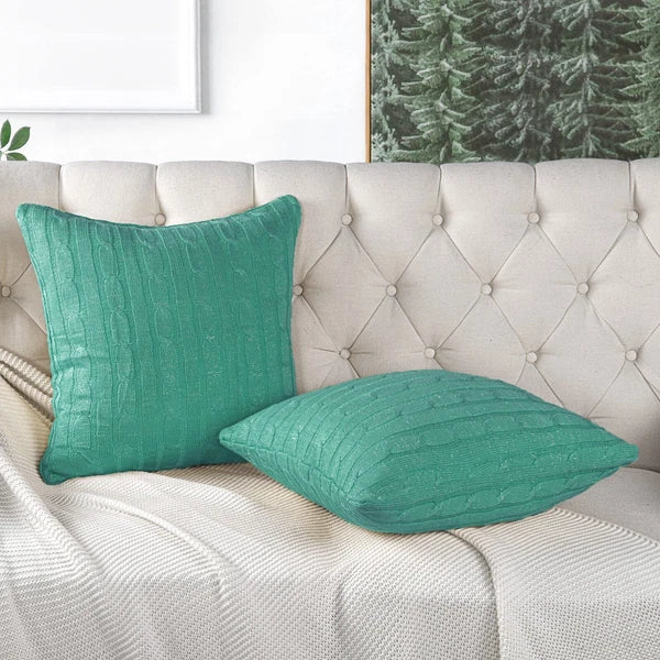 2x Cable Knit Decorative Throw Pillow Cover Square Warm Cushion Cover for Couch