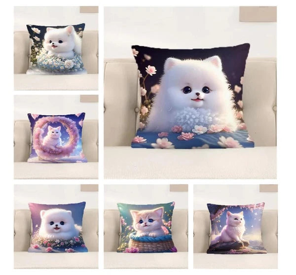 Decorative Sofa Cushions Printing Short Plush Cute Cat Pillowcases Room Decor