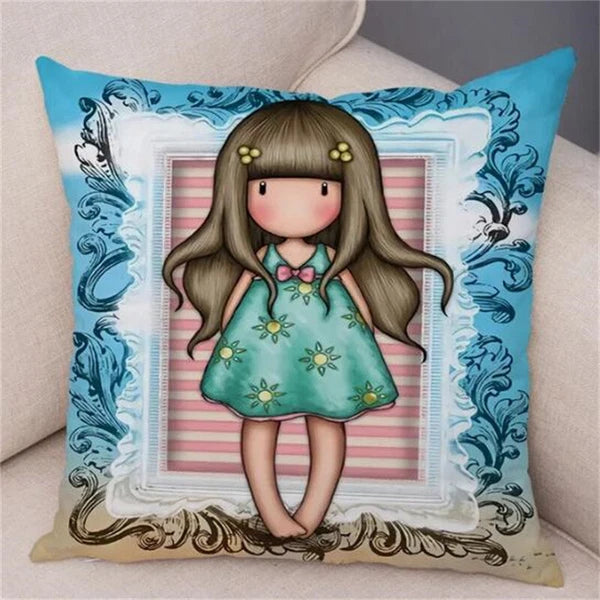 Cute Cartoon Little Girl Pillowcase Cushion Cover for Sofa Home Decor