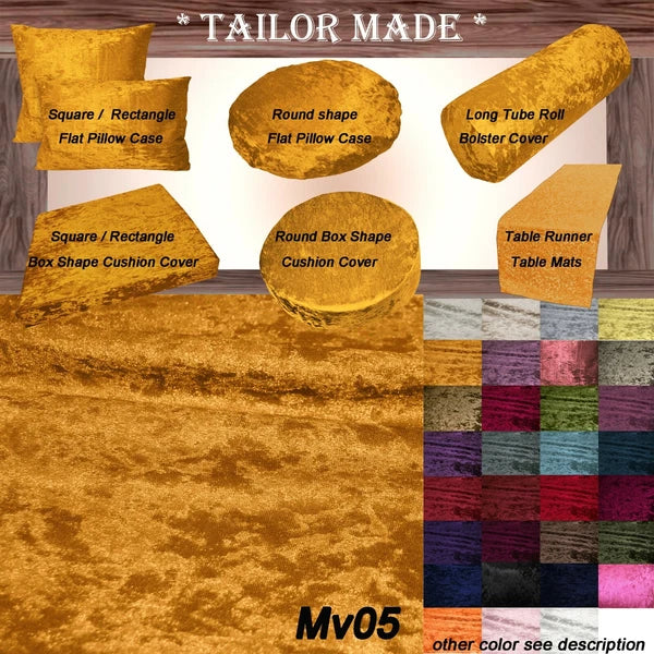 Mv05 O-Gold Crush Velvet Sofa Seat Patio Bench Box Cushion Bolster Cover/Runner