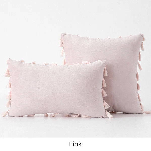 Tassel Velvet Sofa Pillow Cover Solid Plush Sofa Cushion Cover Fringe Pillowcase