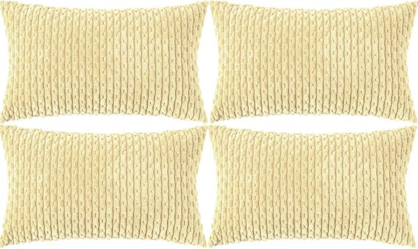 Cozoomy Set of 4 Neutral Decorative Throw Pillow Covers 18x18 Inch Corduroy Pill