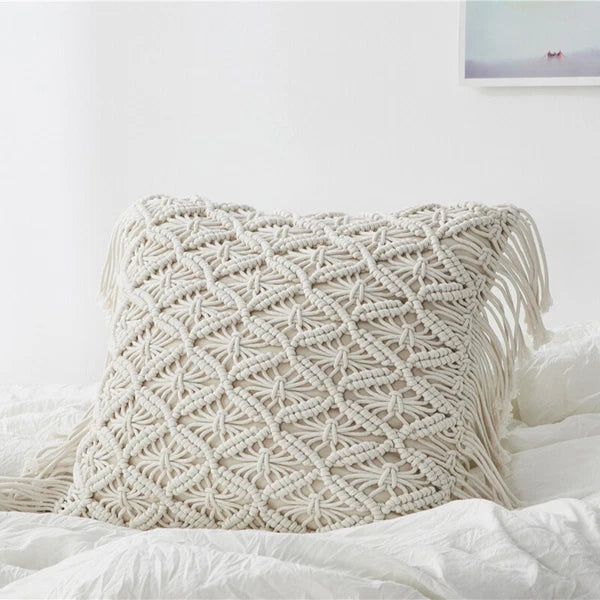 Handmade Woven Pillowcase Sofa Throw Cushion Cover Tassel Pillow Case Bedroom