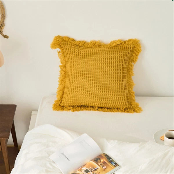 Pom Pom Cushion Cover Knitted Sofa Bed Throw Pillow Case Tassel Knit 45cm x 45cm