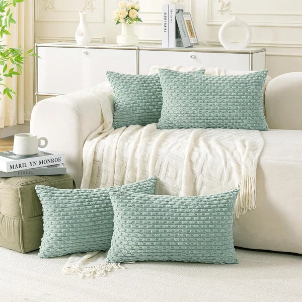 Cozoomy Set of 4 Neutral Decorative Throw Pillow Covers 18x18 Inch Corduroy Pill